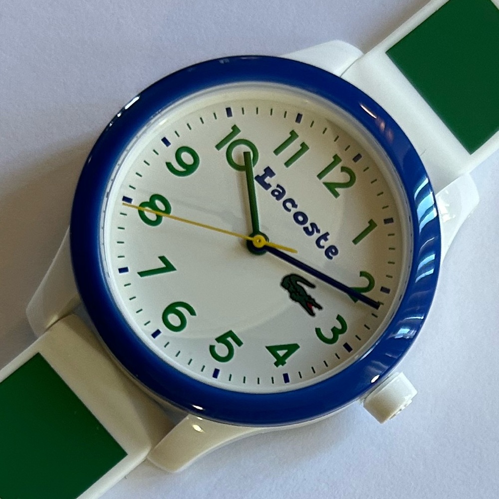 Lacoste Watch With White 32mm Face & White & Green Silicone Band